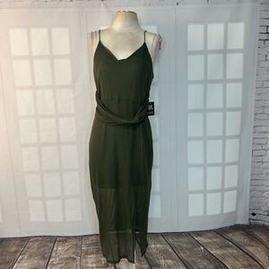 Express NWT army green ribbed bodycon belted adjustable strap midi dress size la